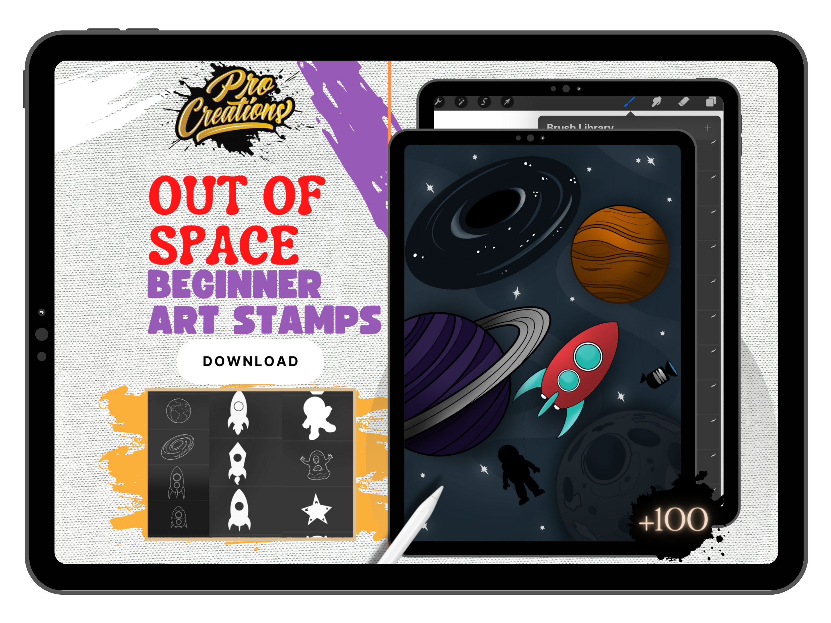 100 sellos de pincel de forma espacial | Juegos de pinceles Pro-Create descargables