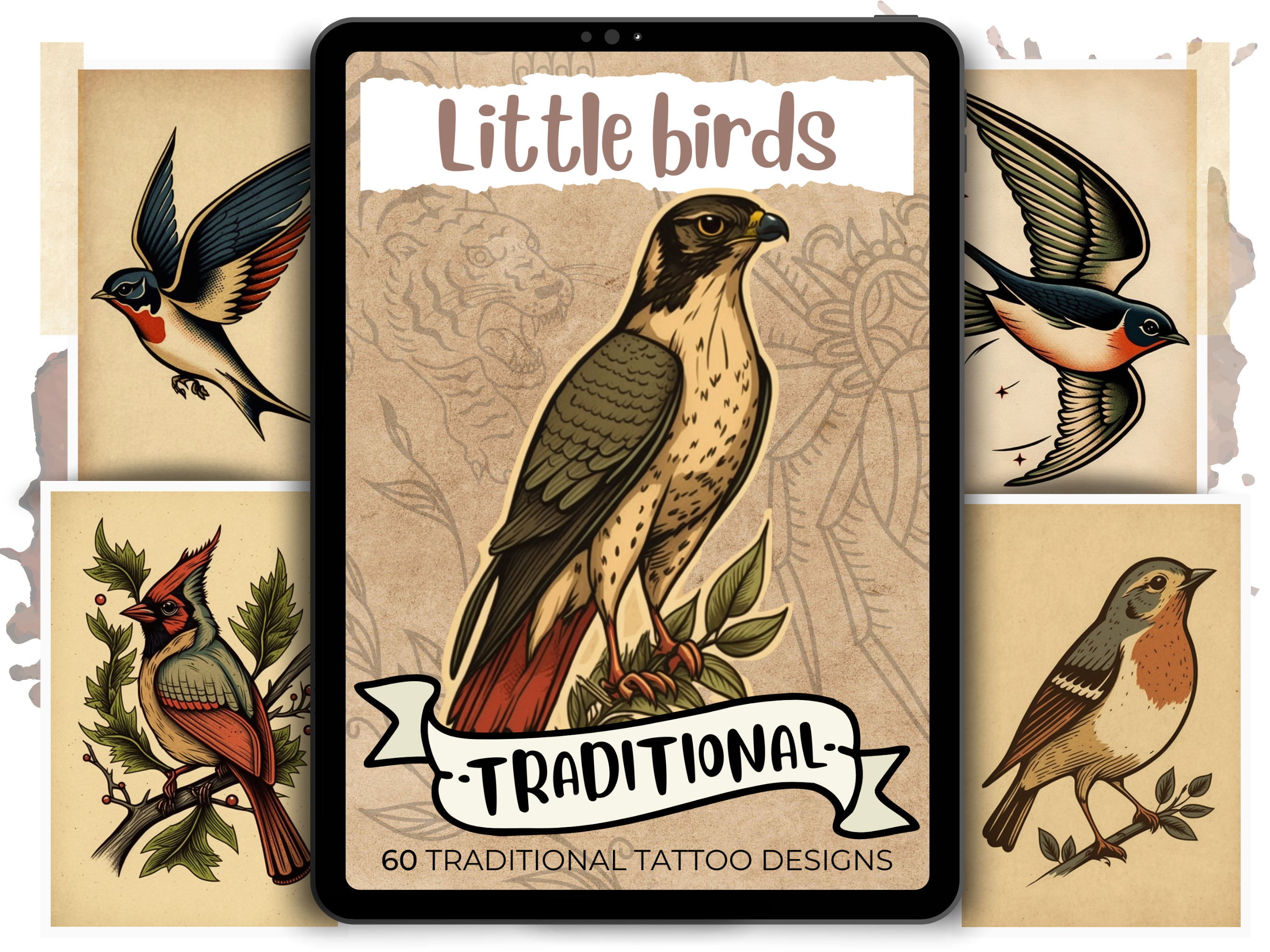Diseños de tatuajes tradicionales de pajaritos | Diseños de referencia en PDF para tatuajes
