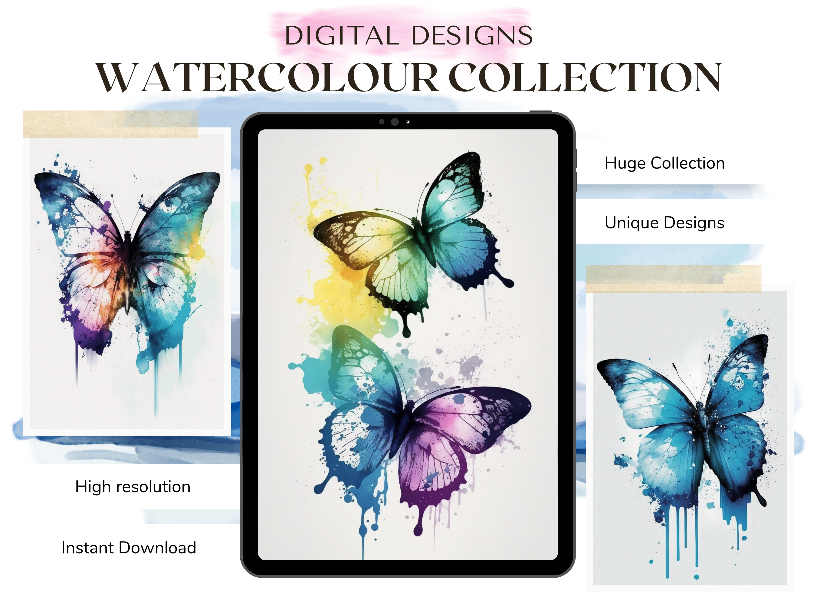 Diseños de tatuaje de acuarela de mariposa | Diseños de referencia en PDF para tatuajes