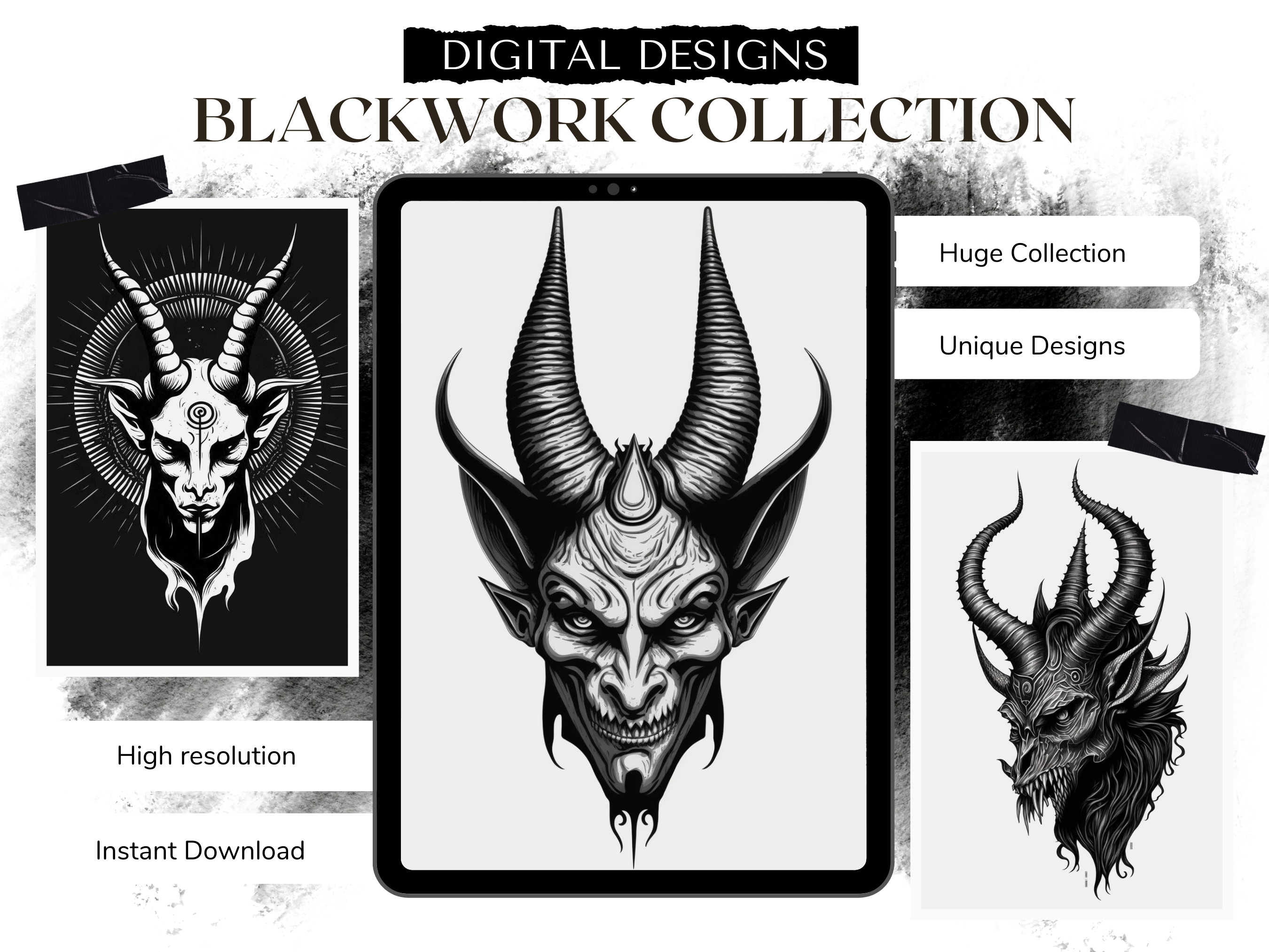 Calaveras Blackwork diseños de tatuajes | Diseños de referencia en PDF para tatuajes