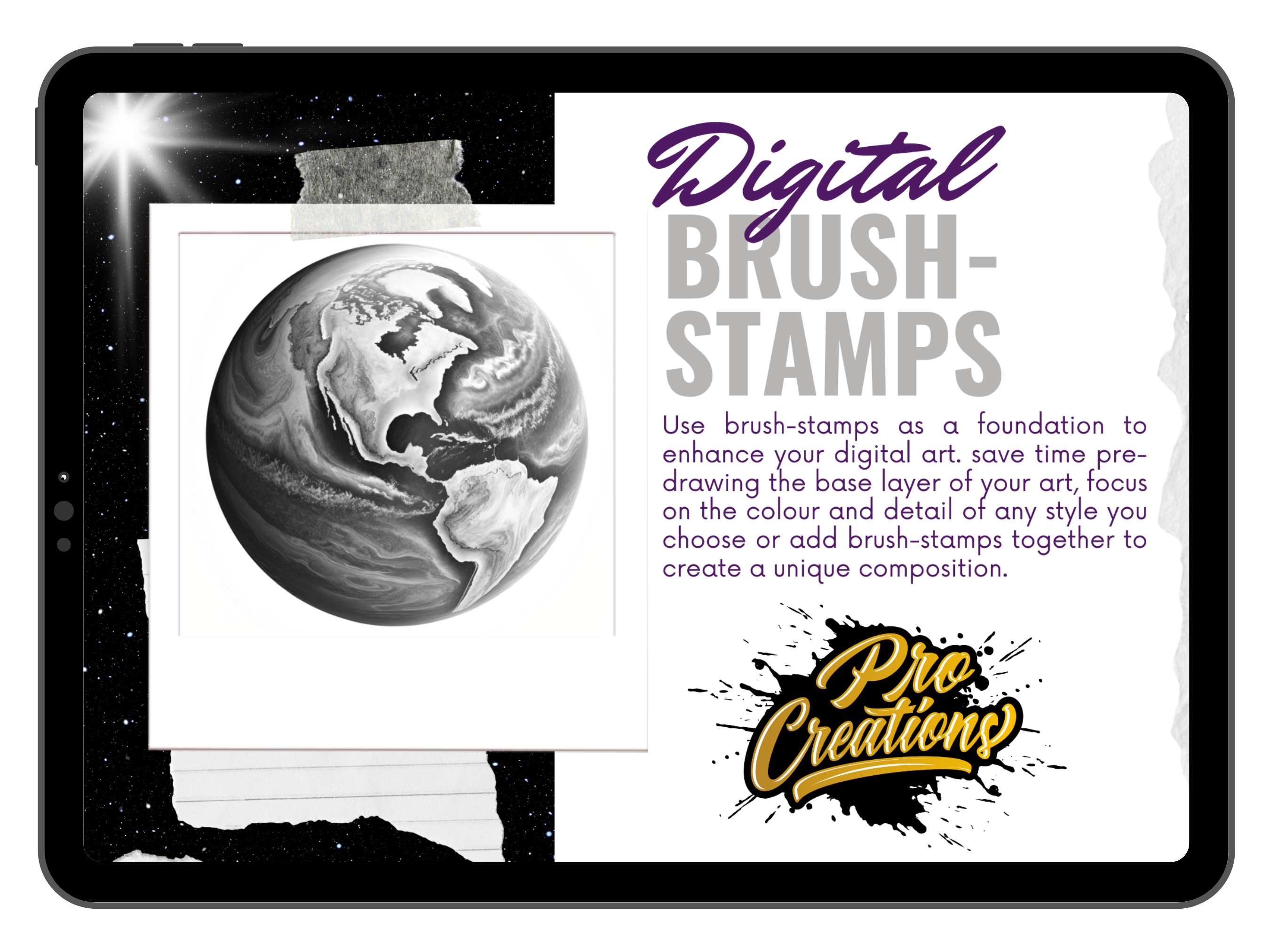 Outer Space (planets) 60 Brush-Stamps | Downloadable Pro-Create Brush-sets
