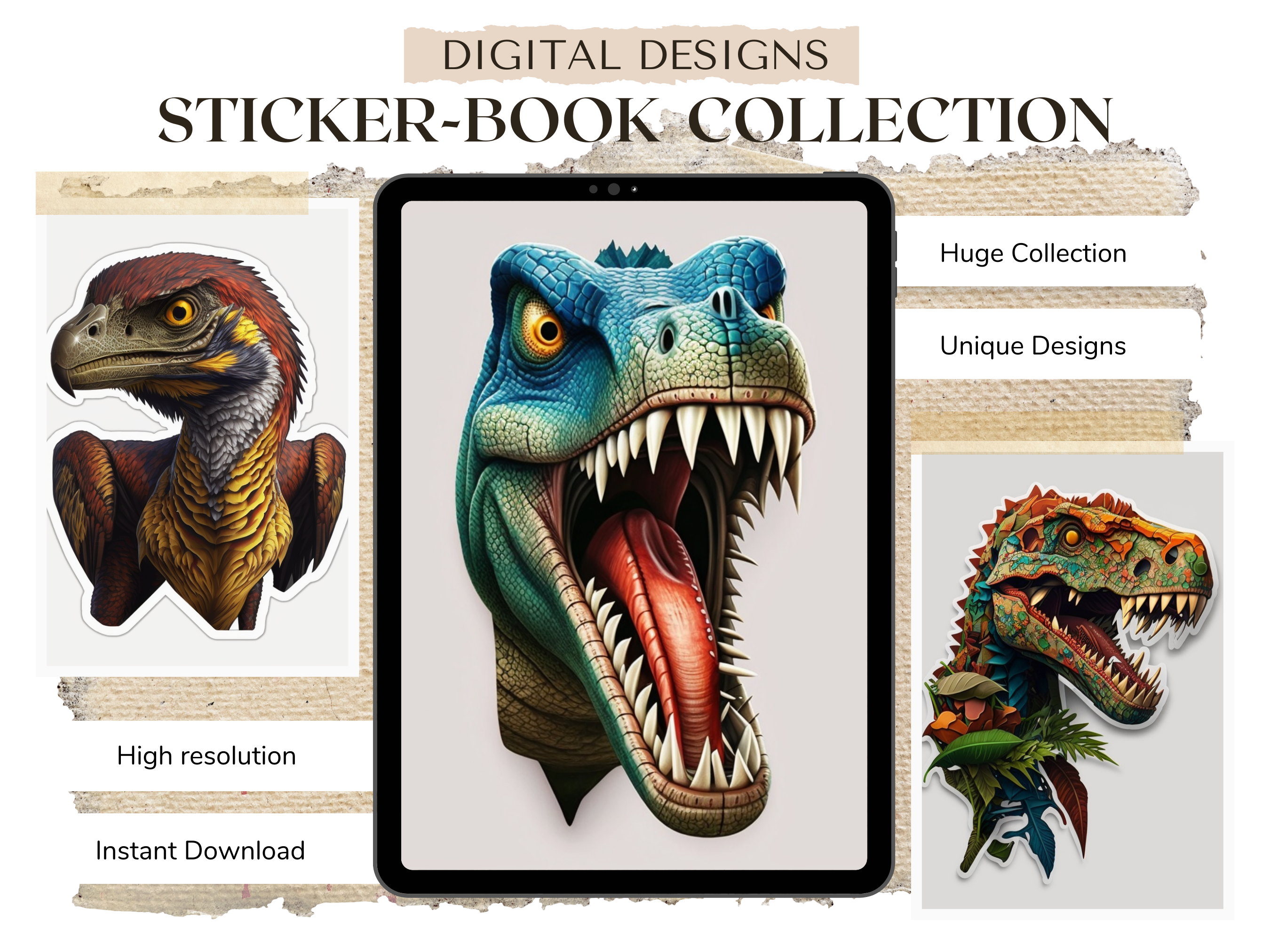 Dinosaurs Digital Downloadable Sticker Designs | PDF Reference Designs for Tattoos