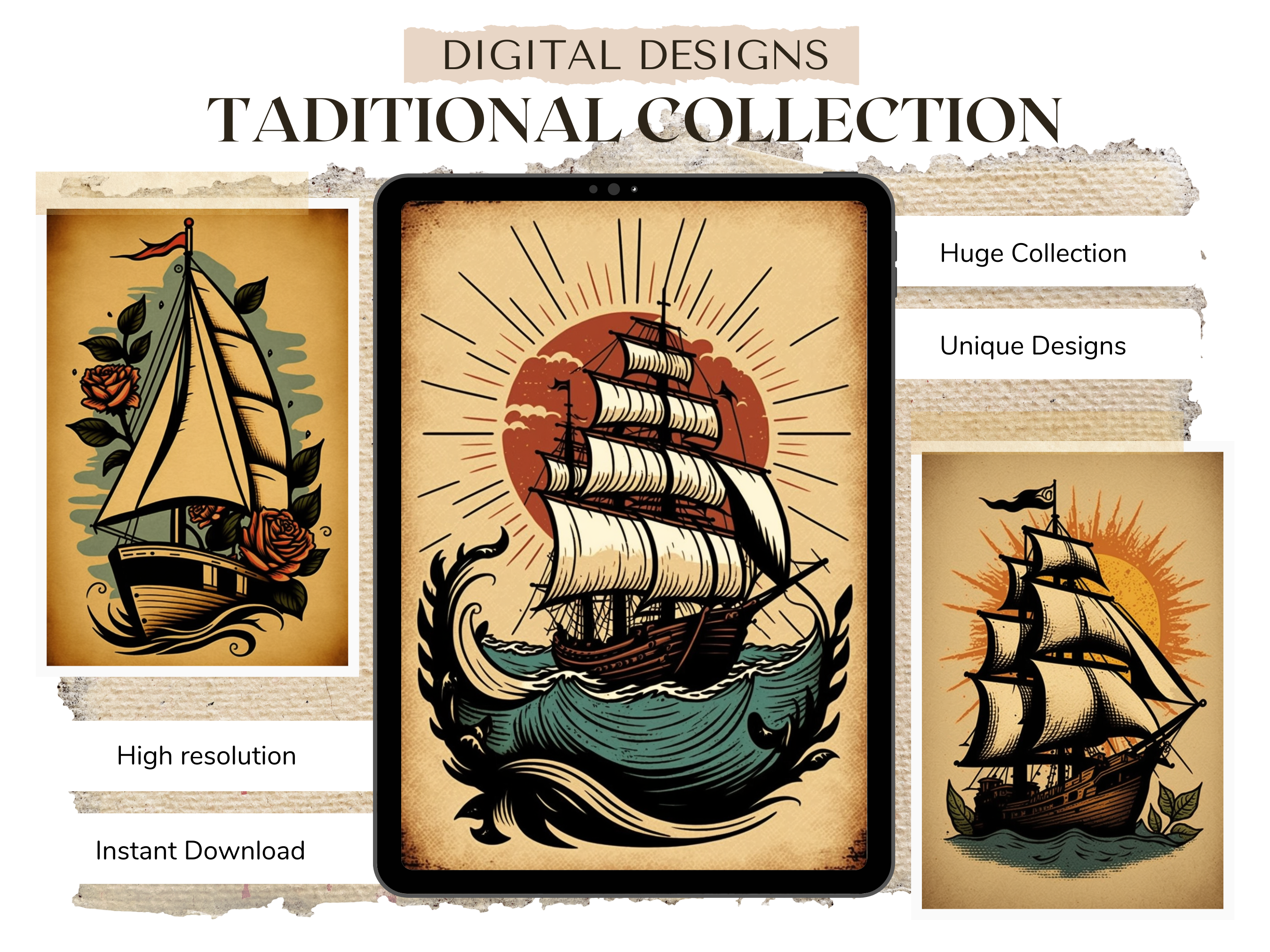 Piratenschiffe traditionelle Tattoo-Designs | PDF-Referenzdesigns für Tattoos