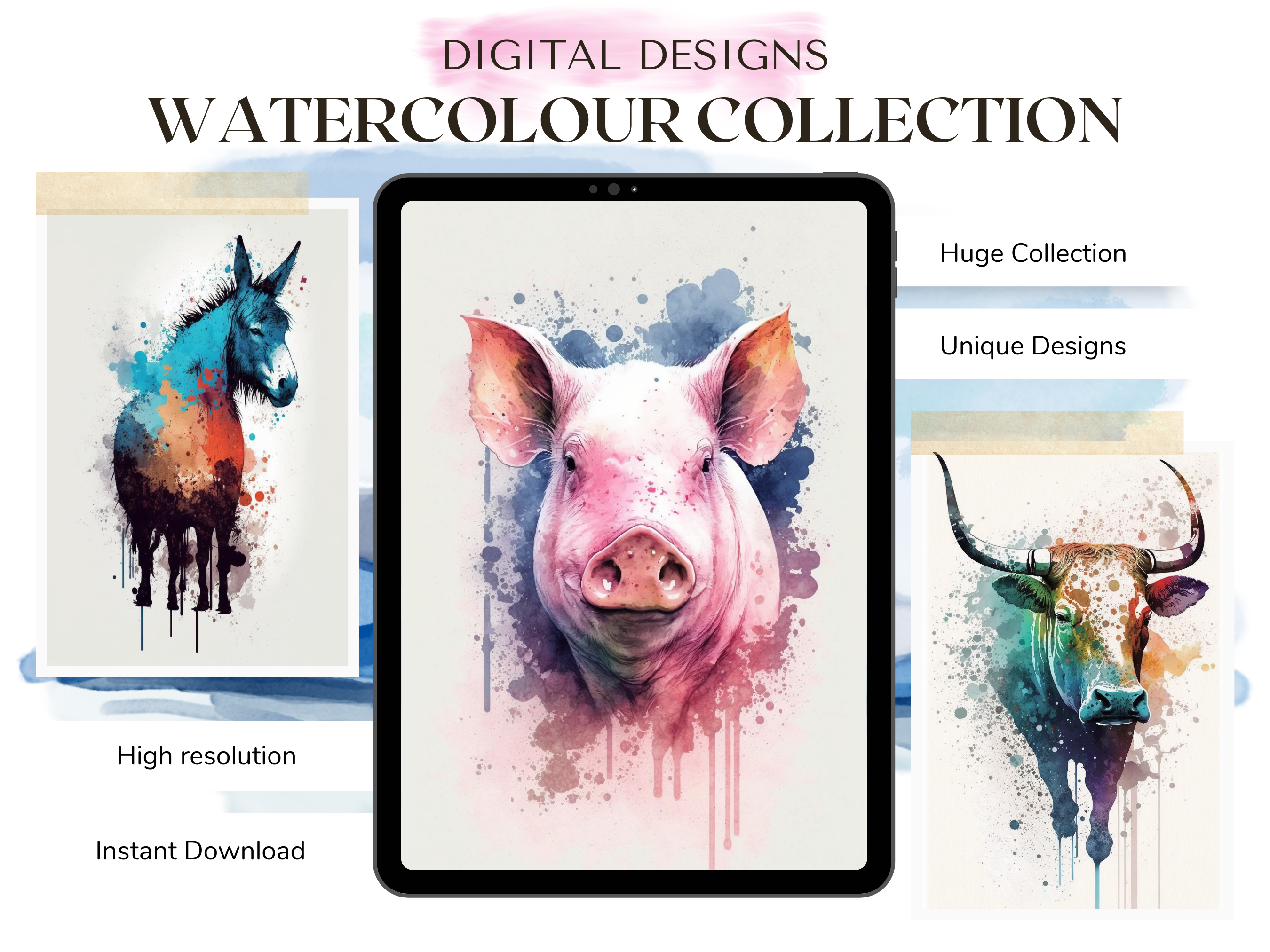 Farm Animals Watercolour Tattoo Designs | PDF Reference Designs for Tattoos