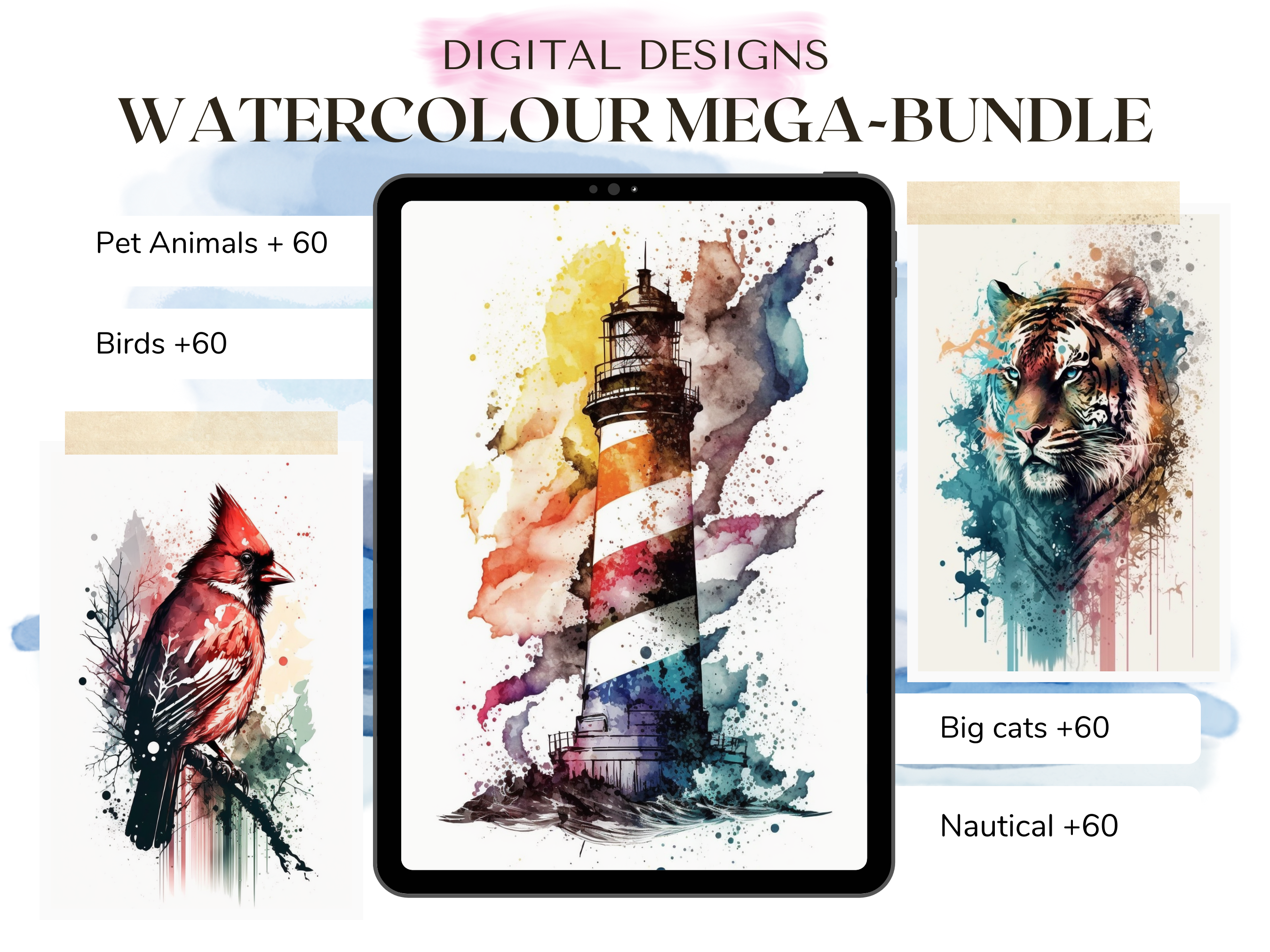 XL MEGA BUNDLE Watercolour Tattoo Designs | PDF Reference Designs for Tattoos