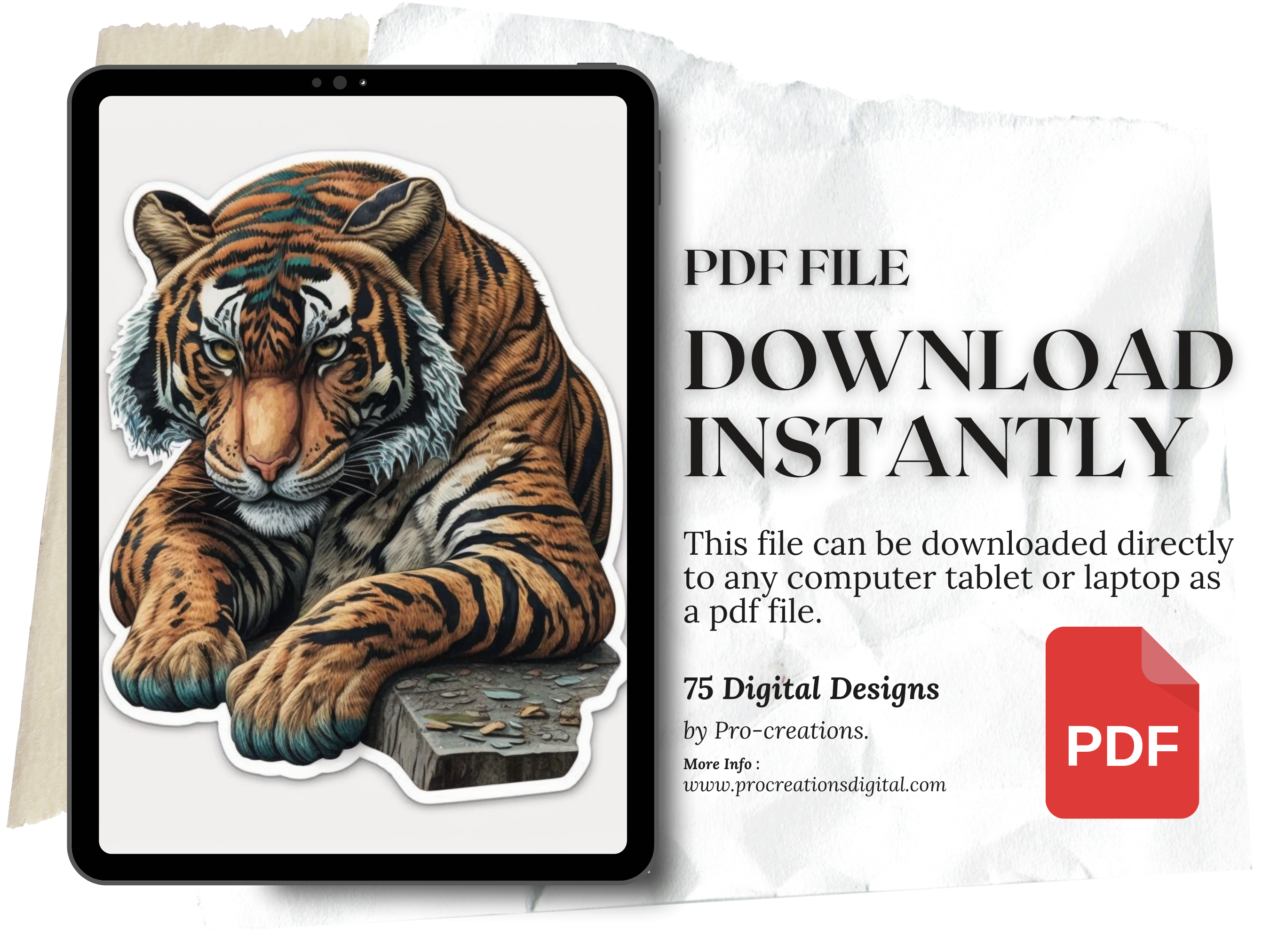 Big Cats Digital Downloadable Sticker Designs | PDF Reference Designs for Tattoos