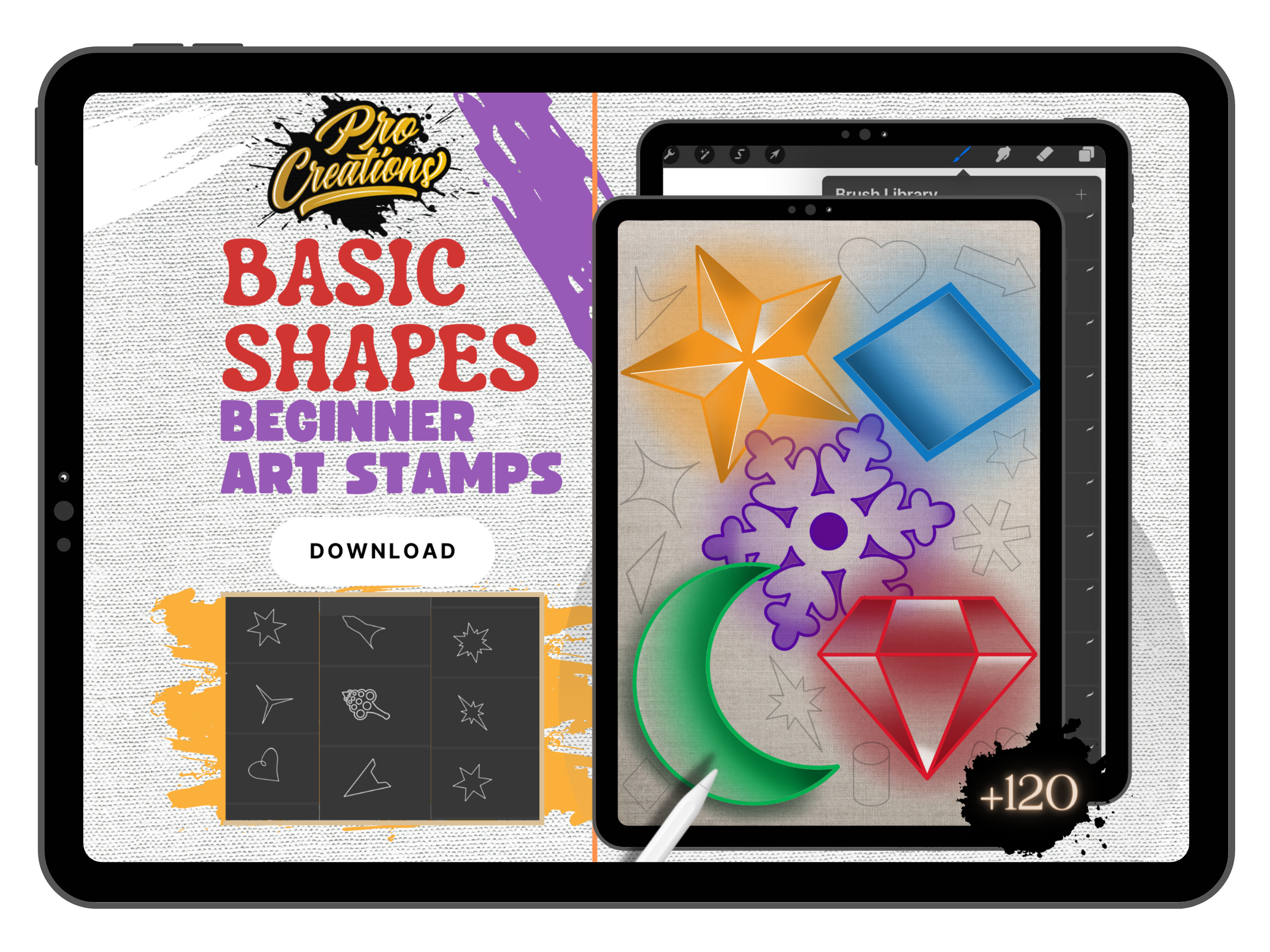 120 Basic Shape Brush-Stamps| Downloadable Pro-Create Brush-sets